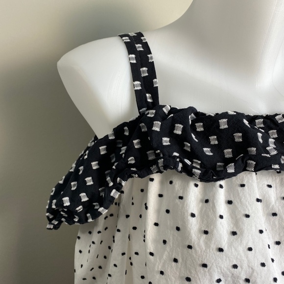 LOFT White Black Polka Dots Long Sleeve Cold Shoulder Top Swiss‎ Dot Size Medium - Picture 5 of 16